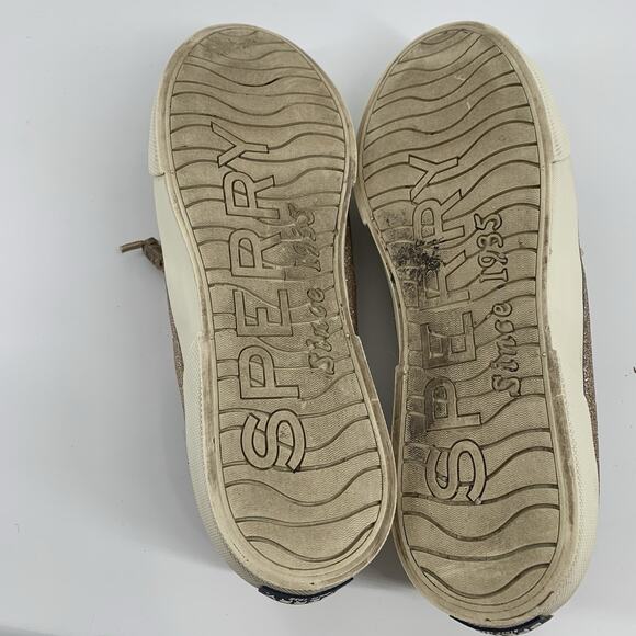 Sperry Top Sider Glitter Covered Sneakers Size 8 Womens Gold Slip On Canvas - Picture 7 of 8